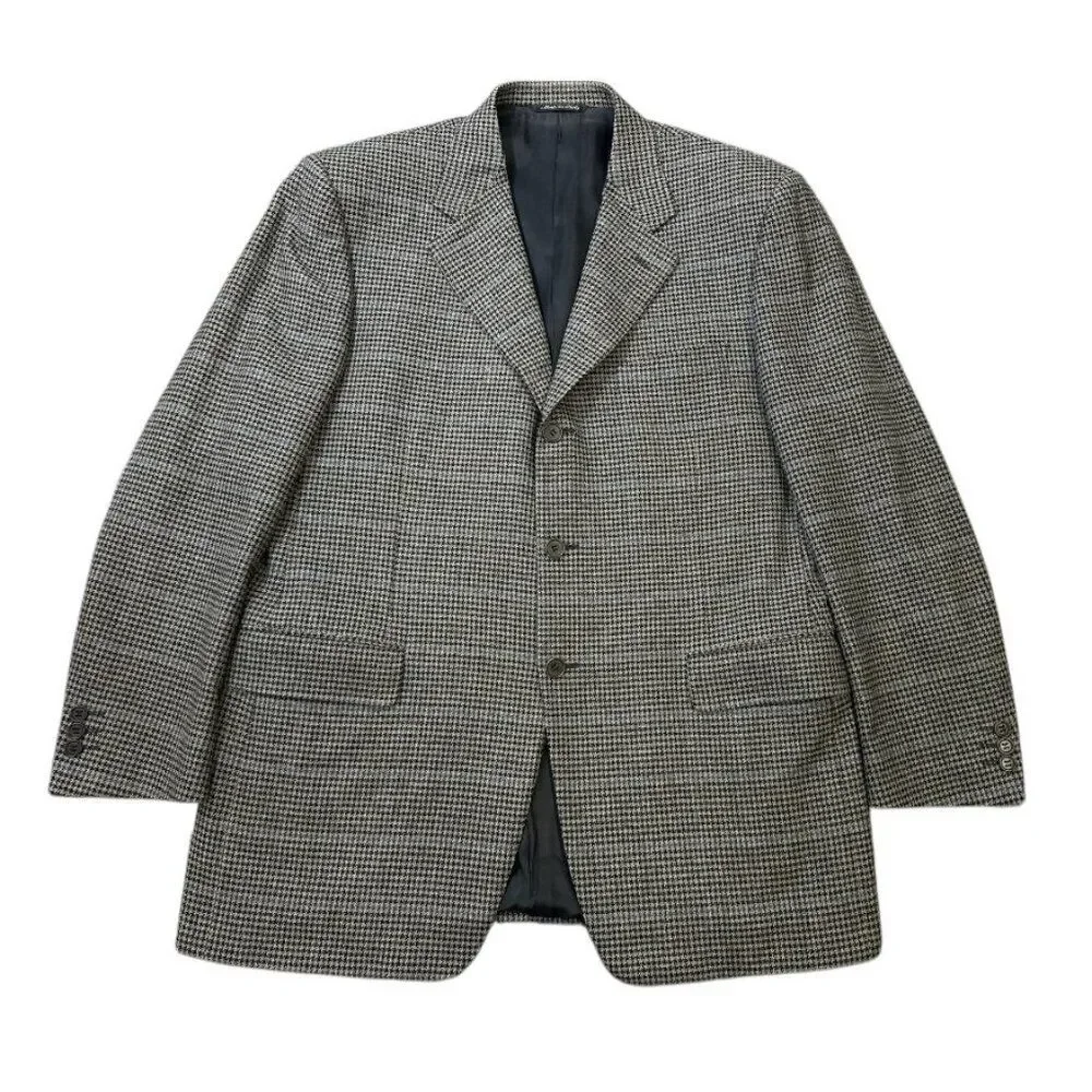 Canali Blazer Cashmere Lana Wool Sport Coat Italy Houndstooth 3 Button Size 52R